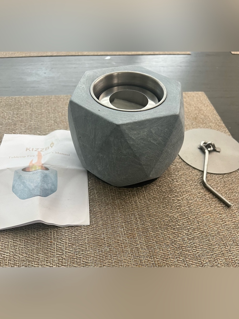 Kizzby Tabletop Fire Pit — Geometric Gray Stone Finish